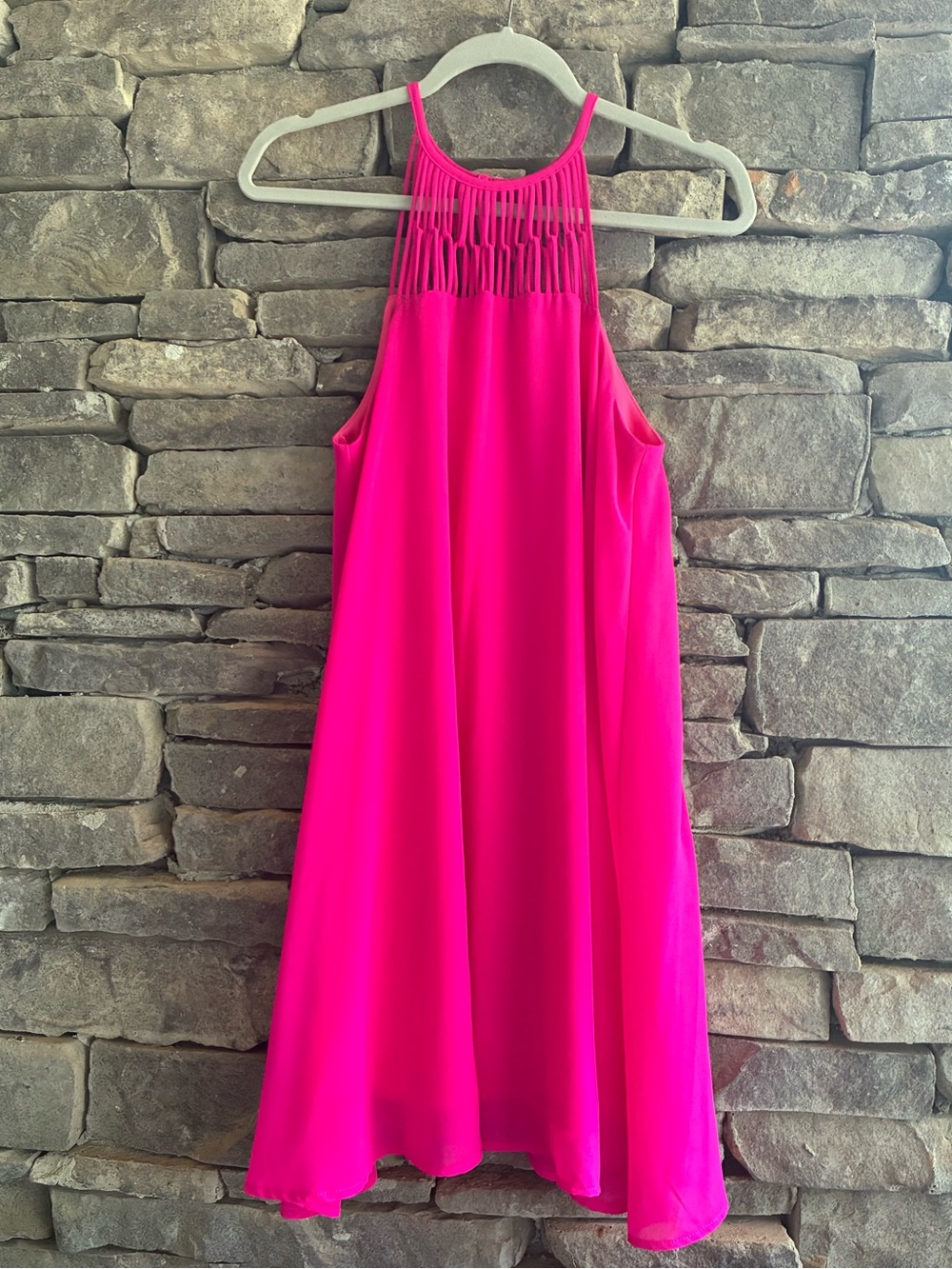Blush Hot Pink Macramé Halter Mini Dress Medium